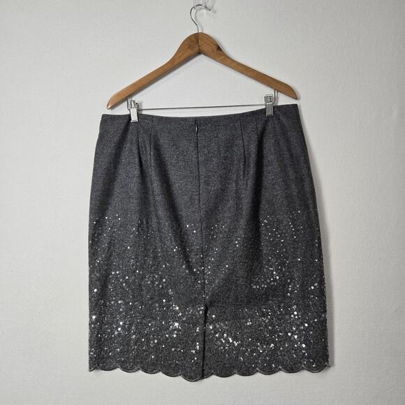 Talbots Wool Blend Sequin Pencil Skirt sz 16P Gray Scalloped Hem - Picture 7 of 15
